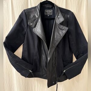 Lucky Brand Black Leather and Cotton Canvas Biker Jacket